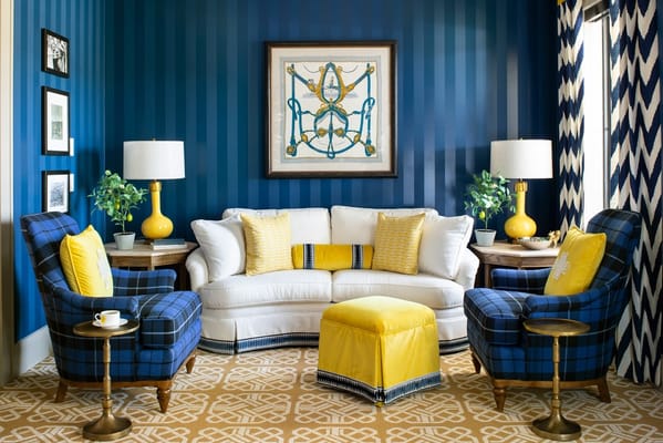 Brightly decorated lounge area with modern furnishings