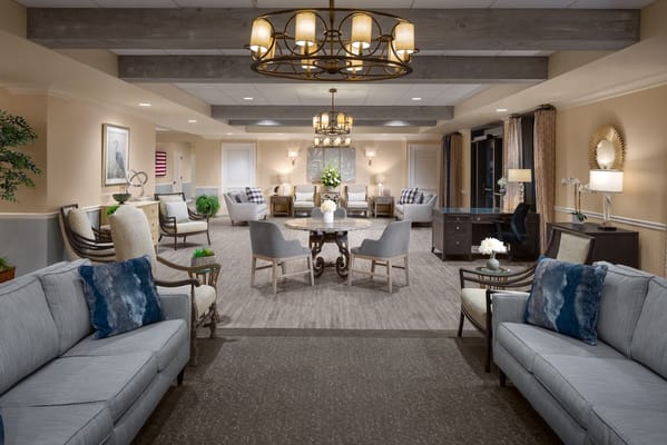 Bright and inviting common area with seating and decor