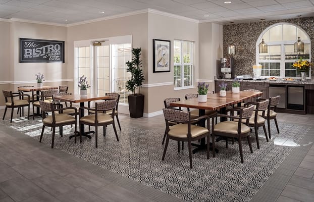 Dining area with tables and comfortable seating