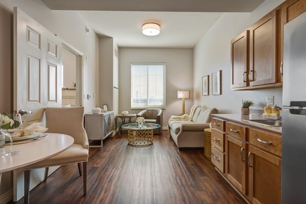 Cozy interior of a resident room with furniture