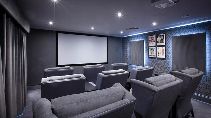 Interior view of a cozy movie theater room