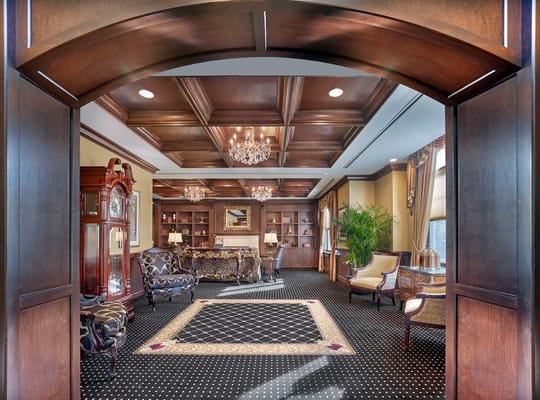 Sophisticated lounge area featuring plush seating and elegant decor.