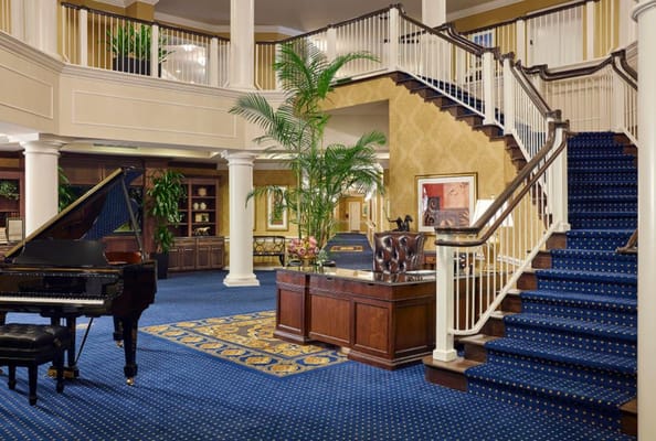 A view of the elegant lobby area with a staircase