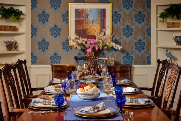 Elegant dining room setting with a beautifully arranged table