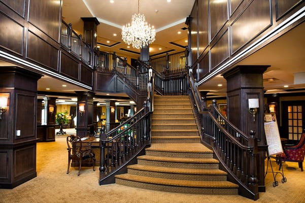 Elegant interior lobby with grand staircase