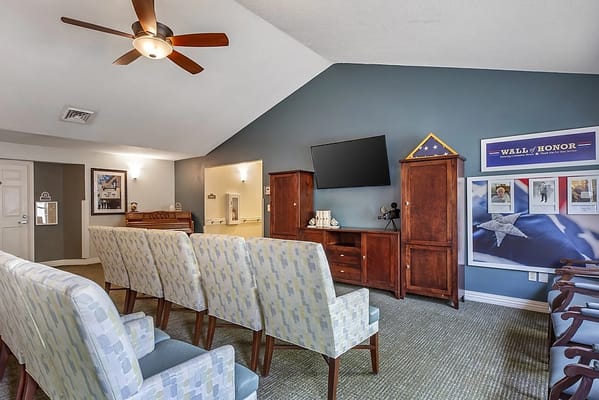 Interior common area with seating and wall displays