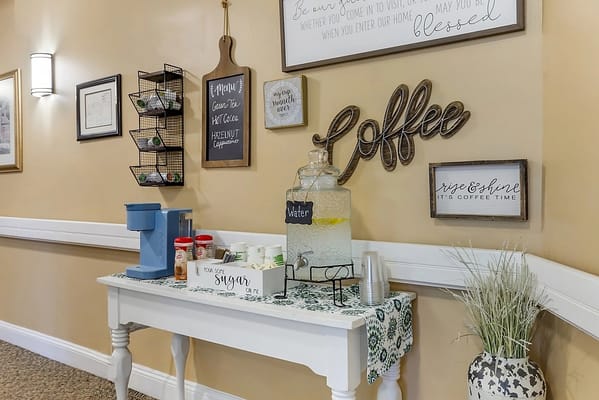 Coffee station in a cozy common area