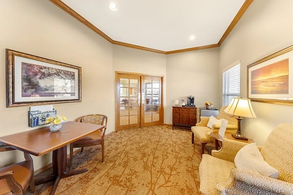 Cozy common area with seating and artwork