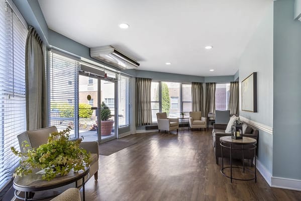 Bright common area with comfortable seating