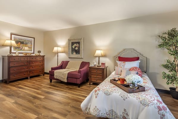 Cozy bedroom interior with warm lighting and decor