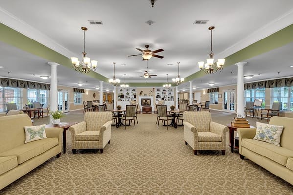 Interior view of a common area with seating and decor