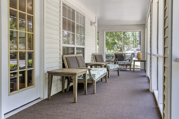 Interior seating area with chairs and tables