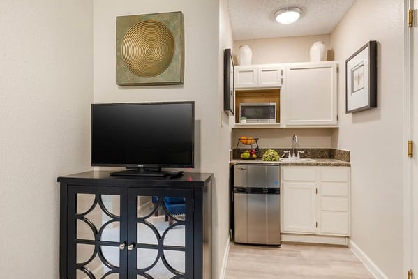 Cozy kitchenette area in a resident room