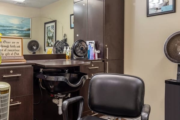Interior view of a hair salon in the facility