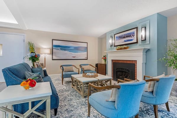 Comfortable lounge area in a senior living facility