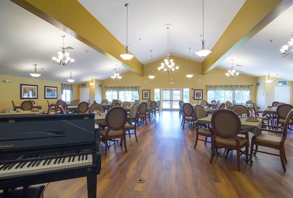 Bright dining room with elegant decor and seating