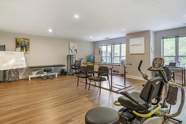 Rehabilitation room with equipment and exercise space