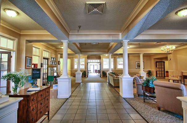 Interior view of a welcoming common area in a senior living facility
