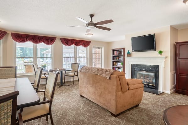 Cozy common area with seating and natural light