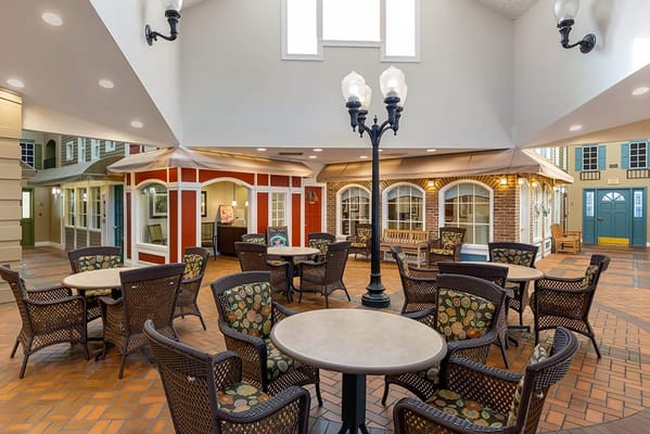 Interior view of a common area with seating