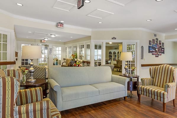 Cozy lounge area with seating and natural light