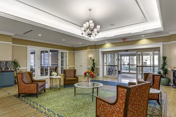 Interior view of a lobby area with seating and decor