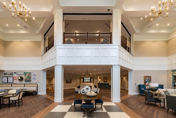 Bright and spacious common area in assisted living facility