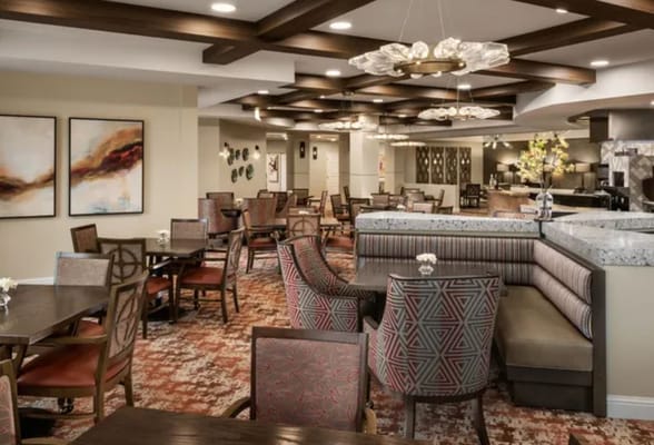 Interior view of a dining area with seating