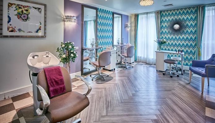 Bright and colorful salon area in the care home