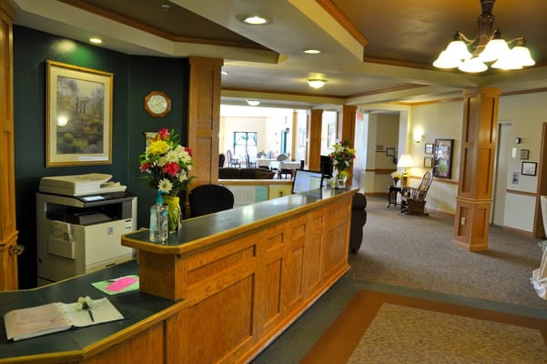 Reception area with flowers and seating