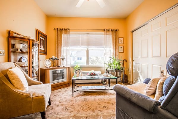 Cozy common area with comfortable seating and plants