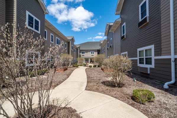 Pathway through a landscaped area of the facility