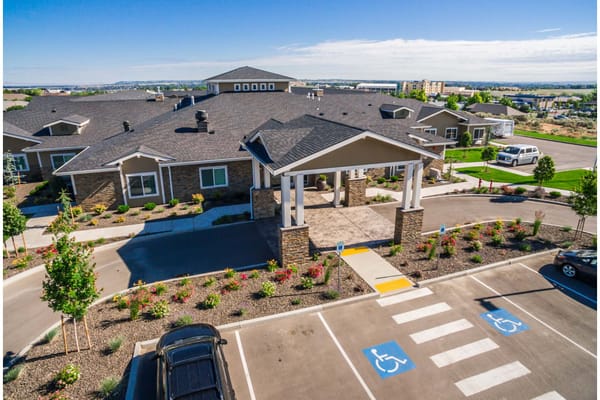 Aerial view of the Ciel of Tri-Cities entrance and garden area
