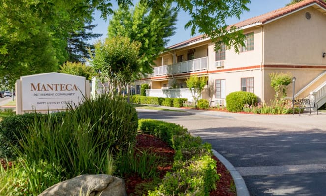 Exterior view of Manteca Retirement Community entrance
