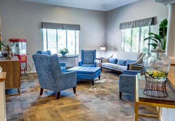 Bright interior lounge area with seating