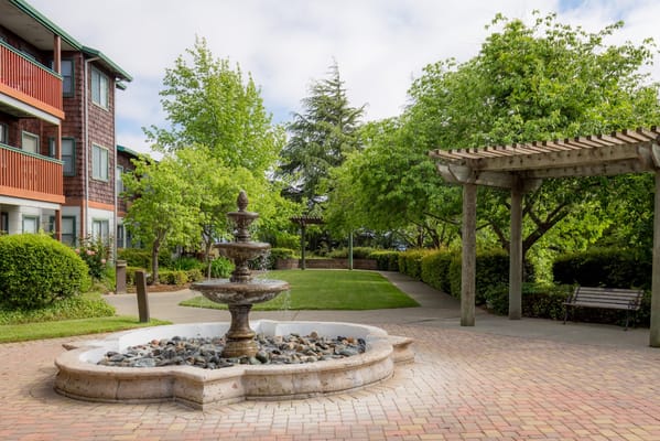 Beautiful outdoor courtyard with a fountain