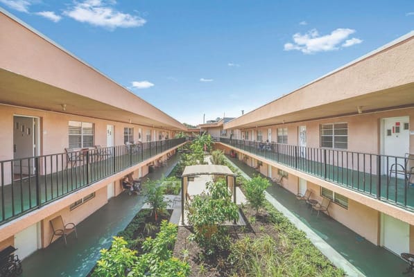 Residents enjoying the outdoor courtyard area