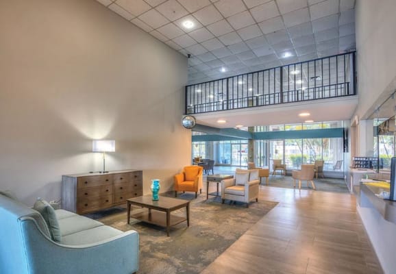 Interior view of a common area with seating