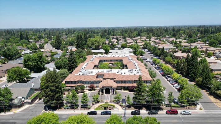 Aerial view of Oakmont of Carmichael campus and surrounding area