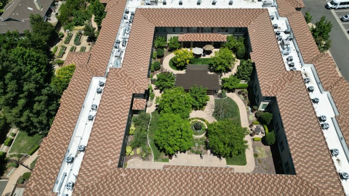 Aerial view of a courtyard in the facility