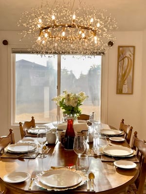 A well-set dining table with elegant decor