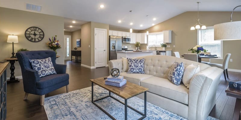 Bright and inviting common area of a senior living facility