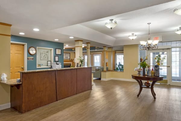 Bright lobby of the assisted living facility