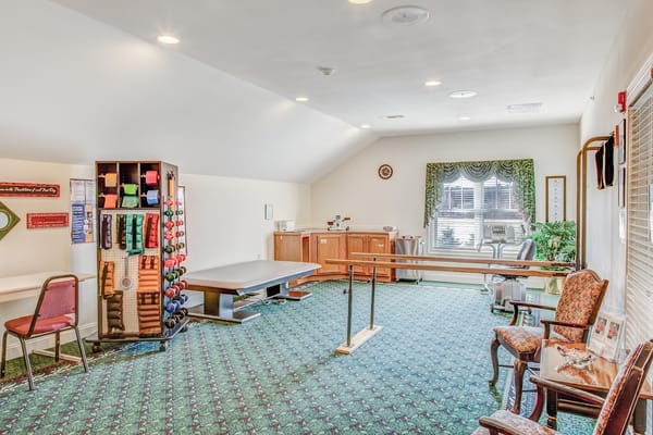 Interior view of the therapy room with equipment at Huntington Place