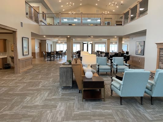 Bright common area of the assisted living facility