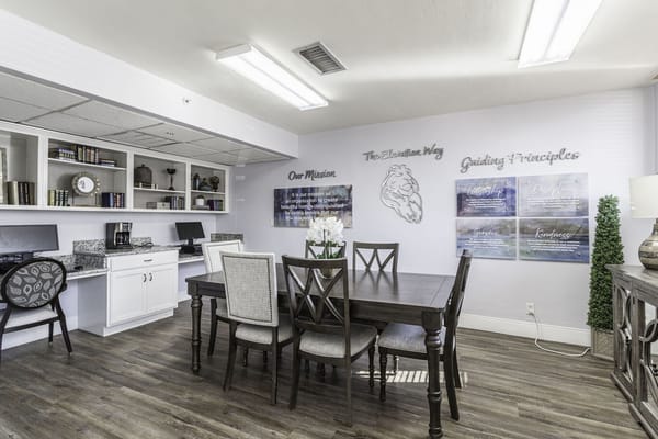 Interior common area with a dining table and decorations