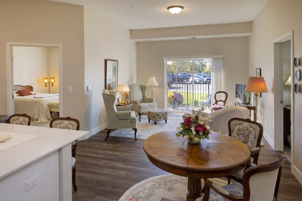 Cozy interior of a resident living area with furniture