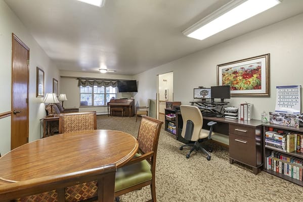 Bright interior layout of a common area with furnishings