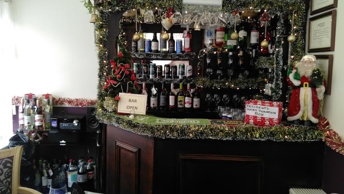 Decoratively designed bar area with festive decorations