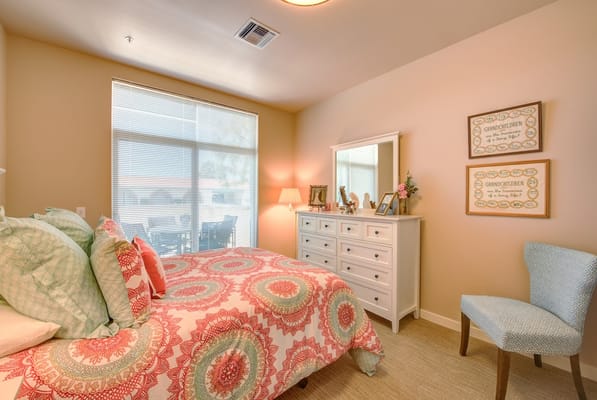 Cozy private room with bright decor and natural light